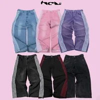 Y2K Men Jeans High Quality Solid Wash Striped Jeans fashion gothic Punk Men Women Casual Hip Hop Streetwear wide leg Denim Pants 1
