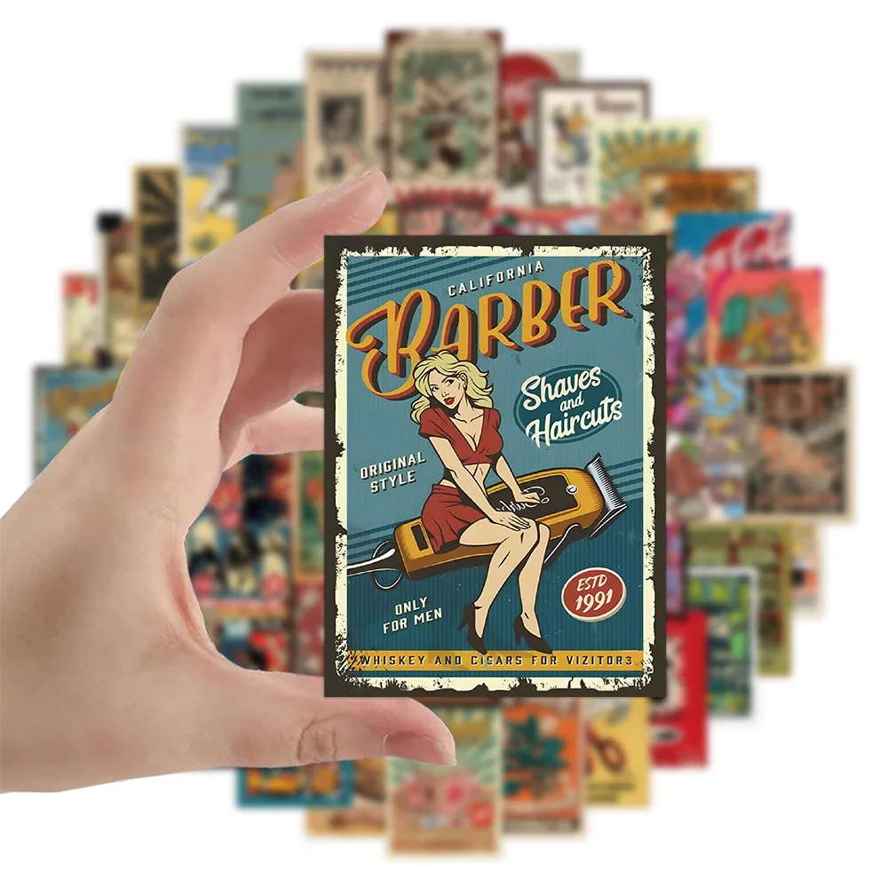 Retro American Style Vintage Cartoon Sticker Pack - DIY Laptop, Luggage, Skateboard Graffiti Decals, Fun Gift