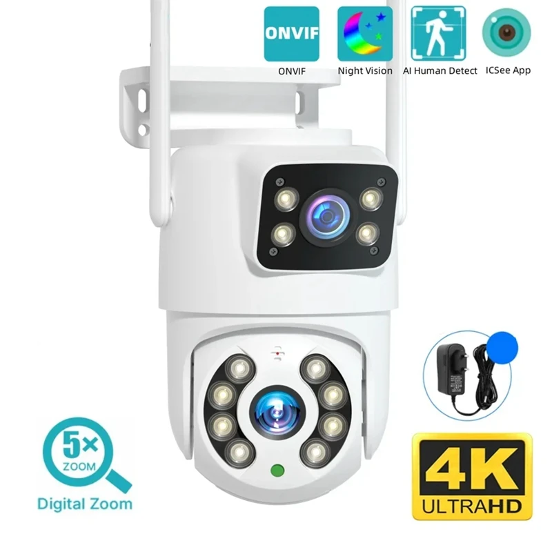 ABVH-Camera Dual Lens Outdoor Night Vision Human Detection Auto Track CCTV Surveillance IP Camera Security Protection EU Plug