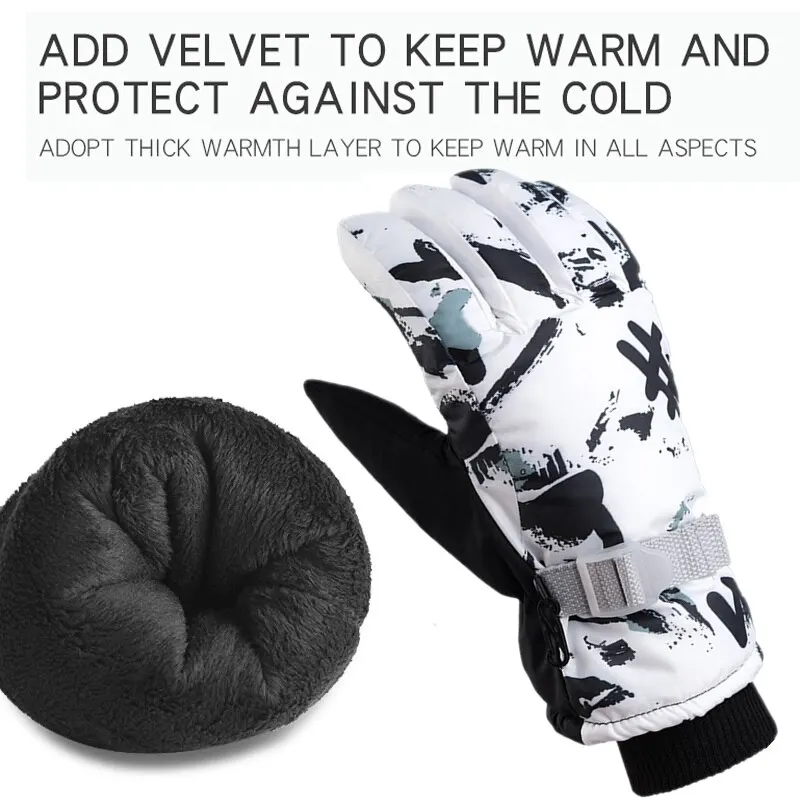 Winter Snowboard Ski Gloves Unisex PU Leather Non-slip Touch Screen Waterproof Motorcycle Cycling Fleece Warm Snow Sports Gloves 6