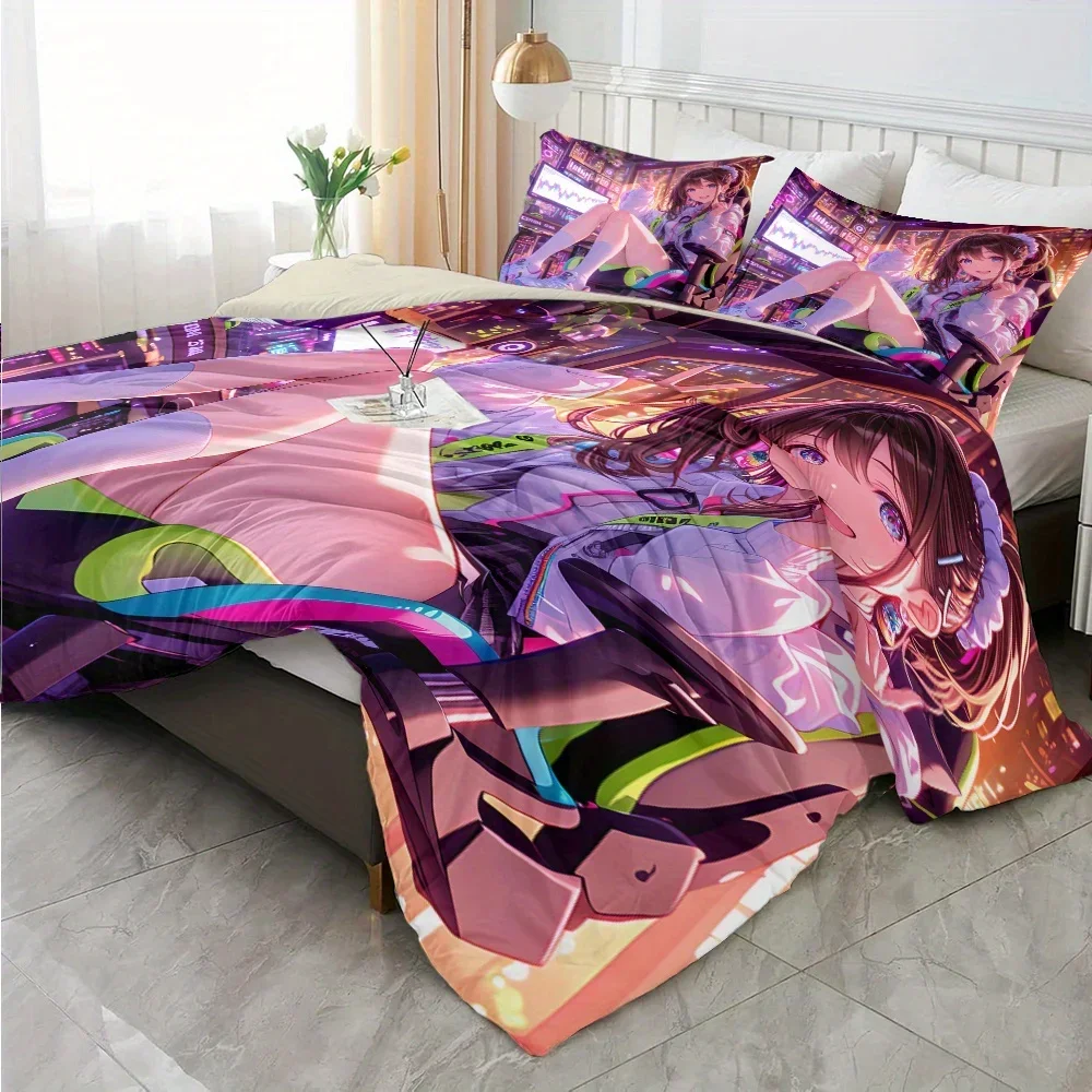 3pcs Anime Girl Printed Quilt Set- Includes 1 Quilt Cover and 2 Pillow Cover (without Filler)
