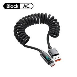 High - Power Retractable USB - C Fast Charging Cable with Digital Display - 1m (Black A - C)