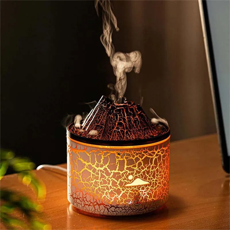 Volcanic Flame Humidifiers Air Aroma Diffuser 180 Ml Essential Oils Humidifiers With Night Light Flame Diffuser For Bedroom