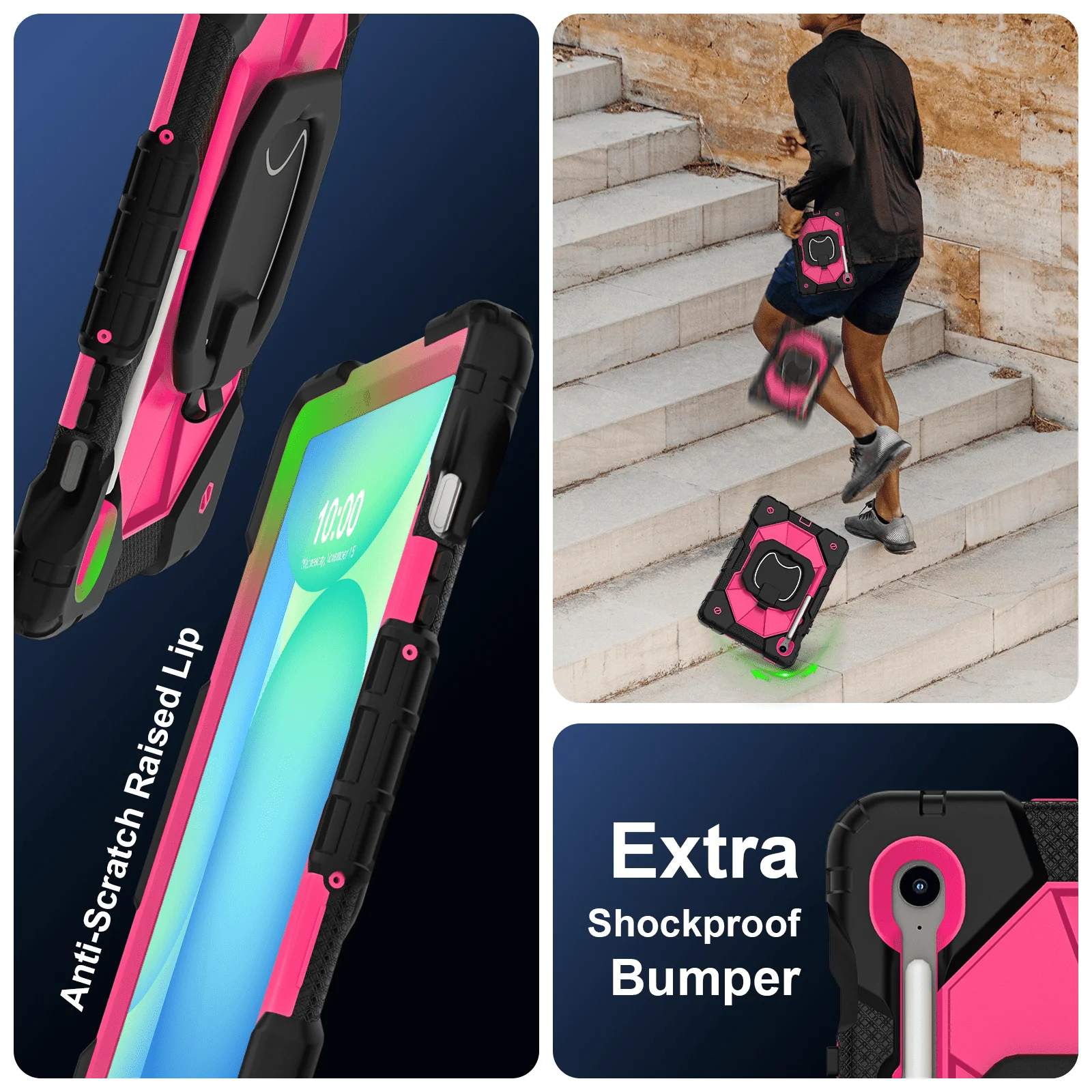 Durable Tablet Cover with Rotating Handle Stand and Pen Tray