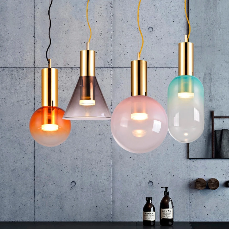 

Modern Gradient Stained Glass Pendant Light Simple Dining Room Clothing Store Bar Background Lamps Home Decor Kitchen Droplight