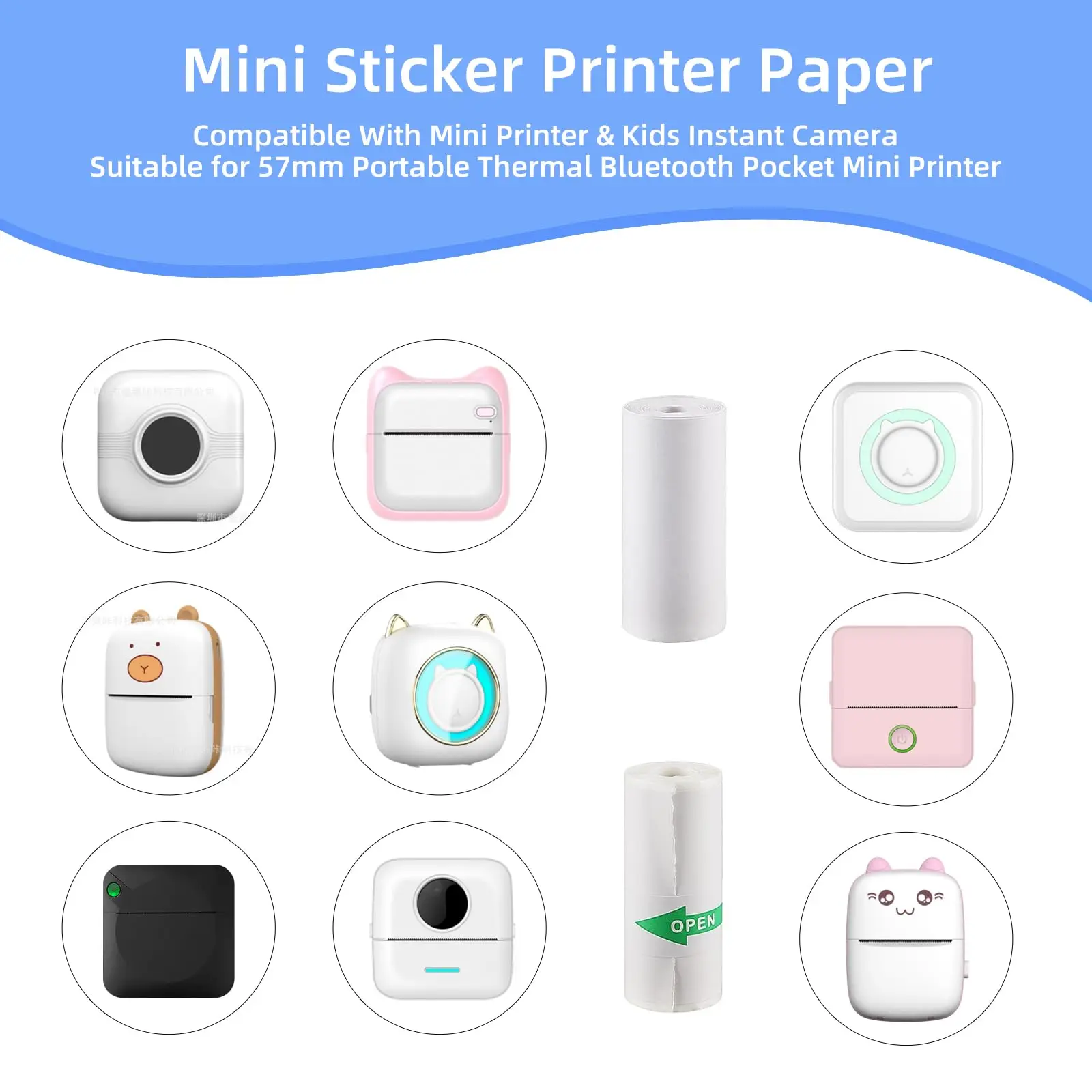 Thermal Paper 10 Rolls Mini Thermal Printer Sticker Paper Photo Printer Refill Paper Mini Sticker