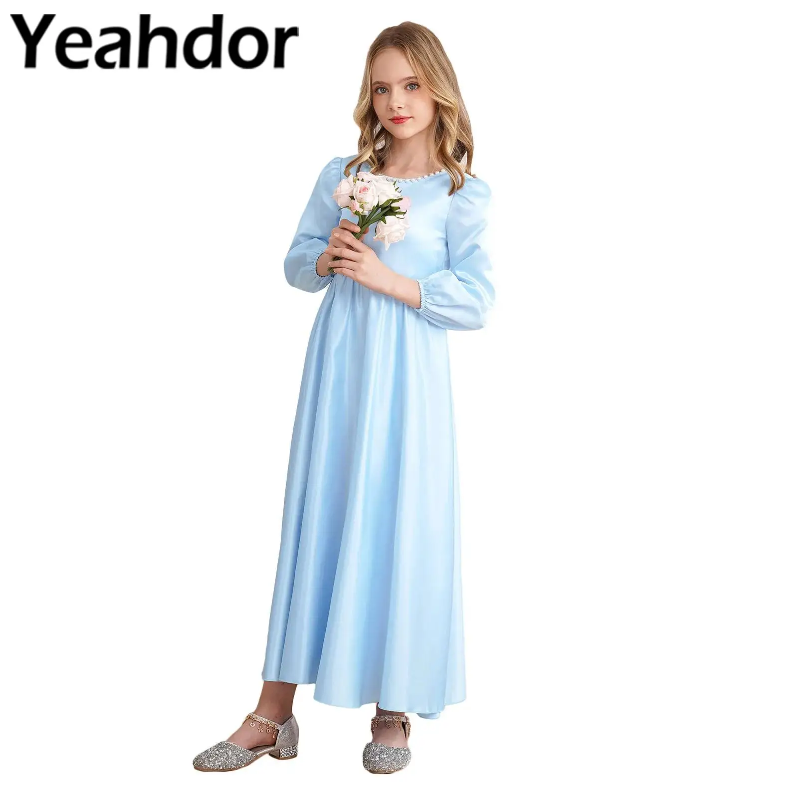 

Kids Dresses for Girl Big Bowknot Satin Princess Party Flower Girls Dress Holy Communion Proms Gowns for Wedding Evening Robes