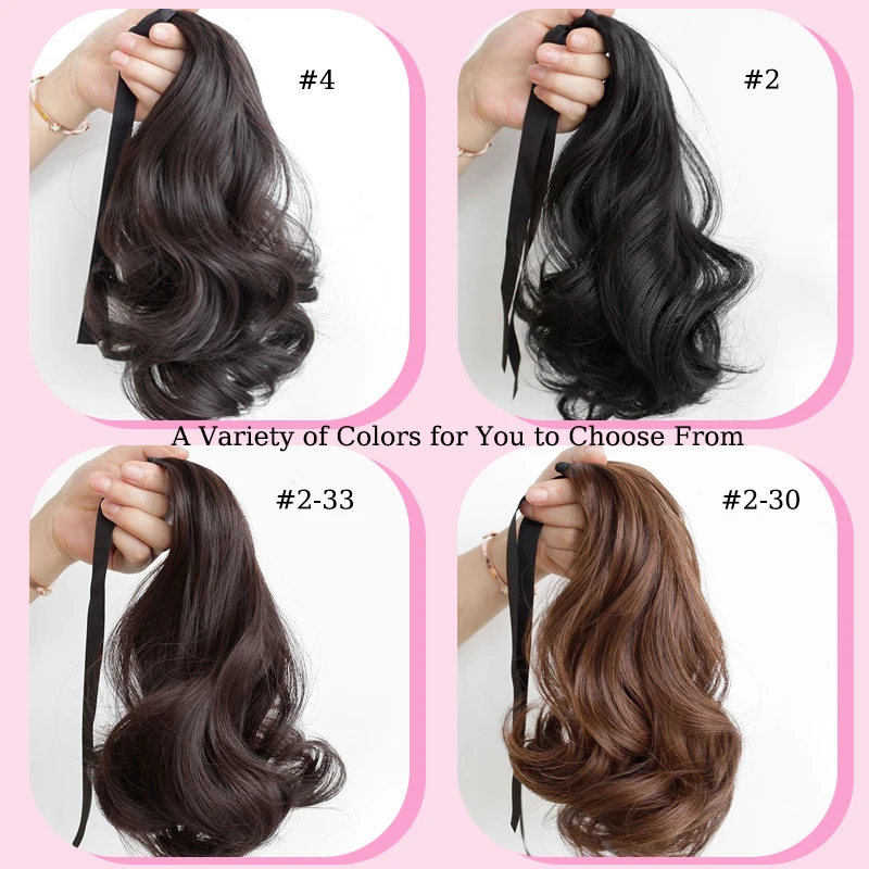 12inch Wavy Hair Ponytail Wig for Kids Girls Synthetic Ribbon Ponytail Extensions Hairpiece with Clip Short Wavy Tail for Girls
