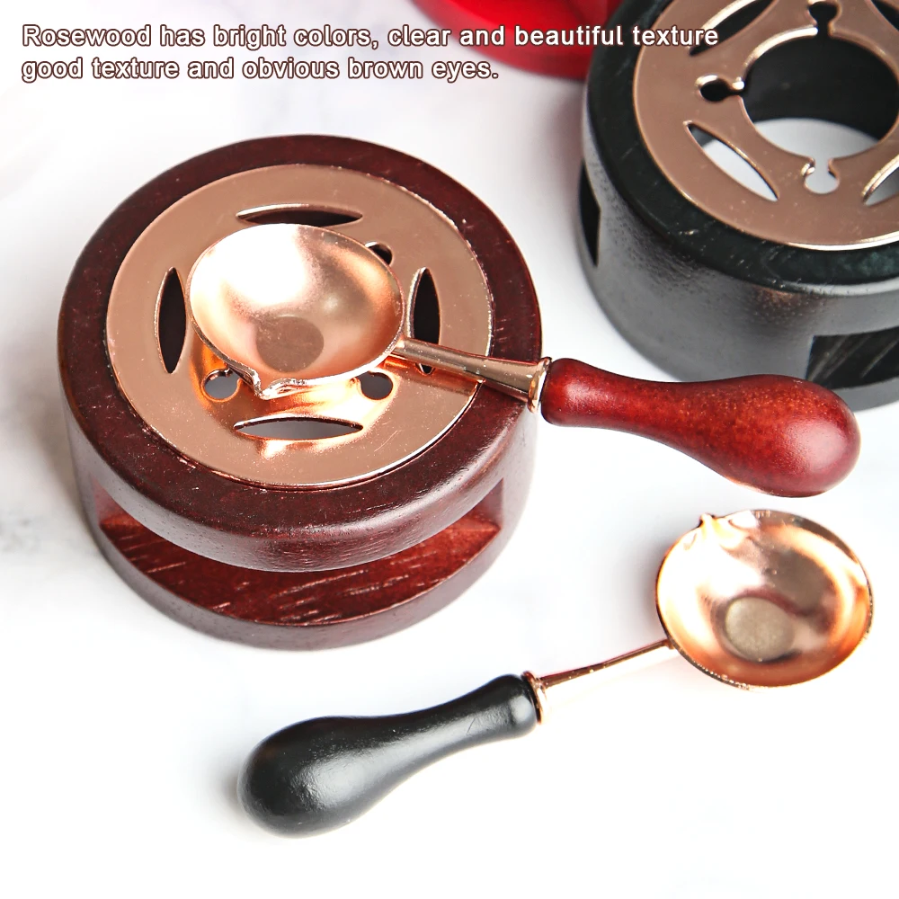 2PCS Wax Seal Stamp Set Lacquer Furnace with Spoon Wax Seal Melting Furnace  Solid Wood Melting Heater Wax Pot Bead Stick Heater