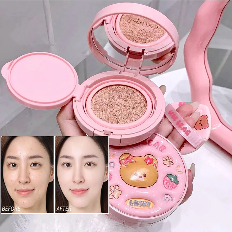 Cute Leather Cushion Compact Foundation High Coverage Concealer Oil Control Matte Nude Brighten Face BB Cream Korean Makeup Base