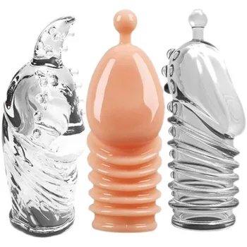 Crystal 3D Reusable G-spot Condom for Man Wolf Teeth Stick with Thorns Penis Sleeves Spiked Sex Toys for Couple Adult Sex Shop 1