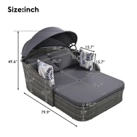 79.9" Outdoor Sunbed with Adjustable Canopy, Double lounge, PE Rattan Daybed, Gray Wicker And Cushion 2