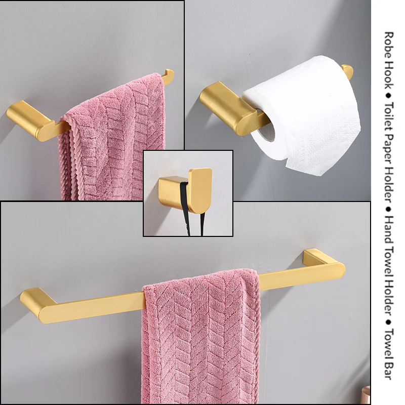 Towel Rack Toilet Paper Holder Bathroom Accessories Sets 4 Wall Mounted Towel Bar Robe Hooks Stainless Steel Hardware Brushed Gold