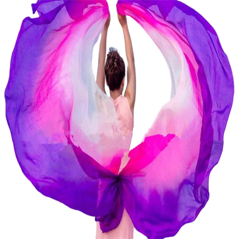 Velo Di Seta Di Danza Del Ventre A Semicerchio Sfumato Economico 5Mm Reale 2.5M X 1.14M Bordi Arrotolati A Macchina Assortiti Colorati