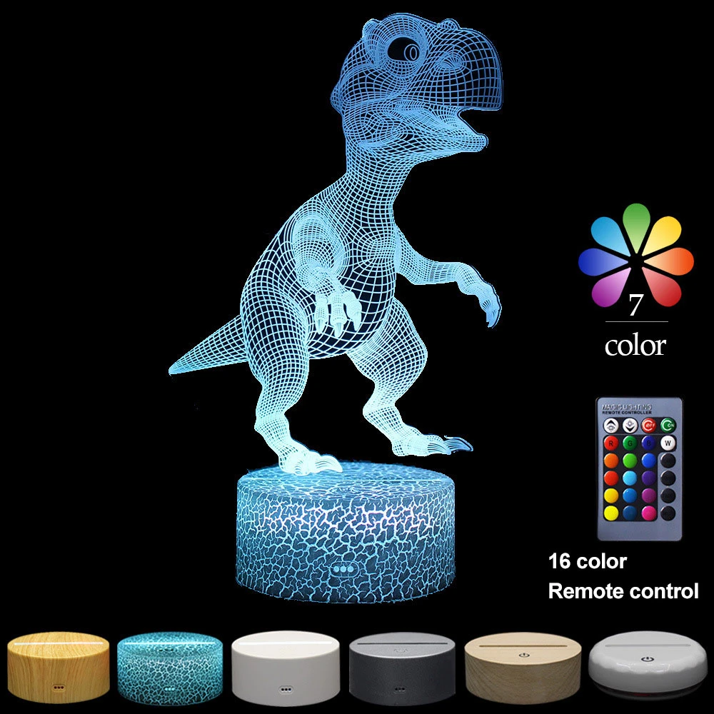 home depot dinosaur light 3D LED Dinosaur Night Lights Colorful Touch Remote Control 7/16 Color Desk Lamp Christmas Gift Visual Light Dragon Series night stand lamps