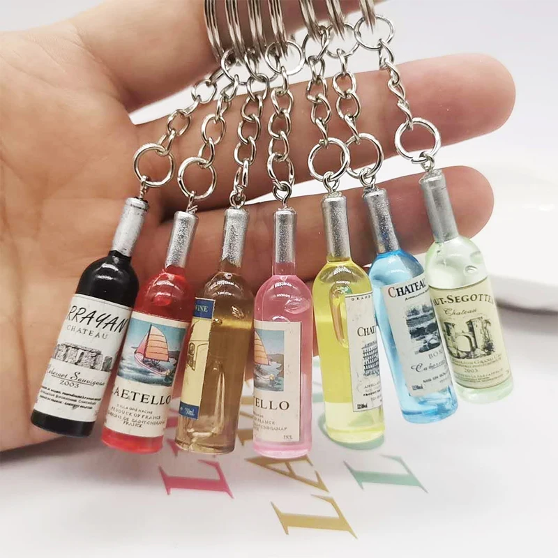

Cute Candy Color Resin Beer Wine Bottle Keychain Wedding Party Jewelry Gift Colorful Car Creative Bag Pendant Ring Accessions