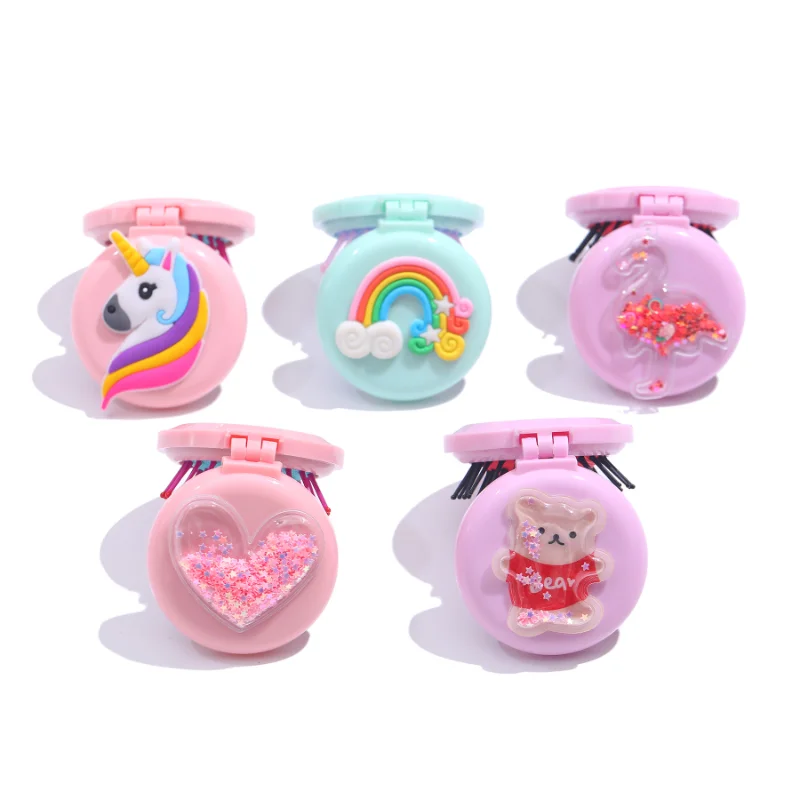 Folding Air Bag Comb With Mirror Compact Pocket Size Portable Cartoon Travel Hair Brush Cosmetic Mirror Head Massager Comb
