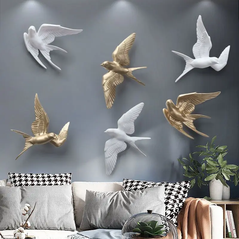Nordic 3D Resin Bird Wall Hanging Swallow Decoration Items Home Room Background Wall Accessories Restaurant Cafe Stickers