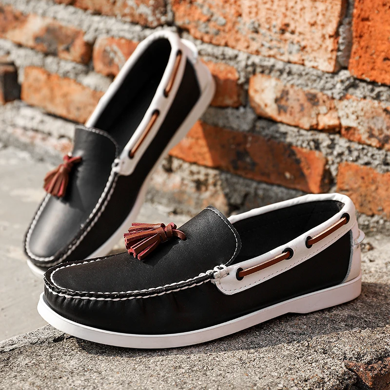 

Мужские Топ-сайдеры из натуральной кожи, повседневные туфли из высококачественной кожи, Классическая обувь для вождения, офисная обувь на плоской подошве, размеры 39-46