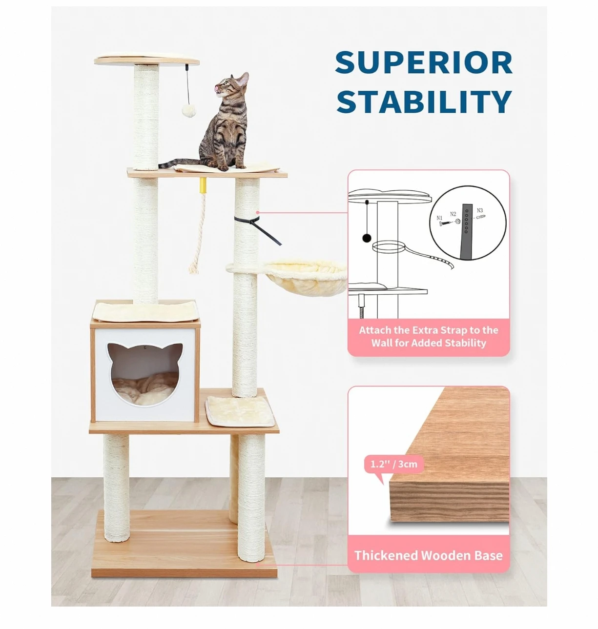 Factory Customization Of Modern Luxury Wooden Cat Cond Wood Color Creative Cat Scratching Post Tower Tree