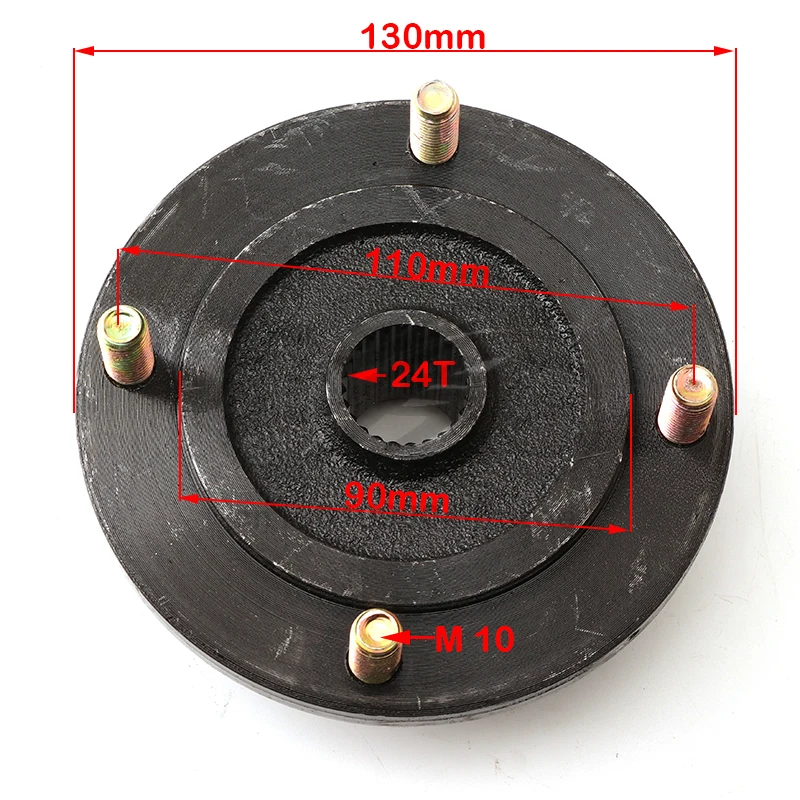 24T Teeth 110mm*4 STUD M10 Rear Wheel Hub Fit for ATV 110cc 125cc 150cc Electric Go Kart Golf Cart Buggy Quad Bike Parts aokin gt2 timing pulley 3d printer parts 30 36 40 60 tooth wheel parts bore 5mm 8mm aluminium gear teeth width 6mm for reprap