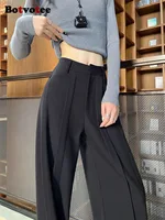 Botvotee Office Elegant Women Suits Pants Black Straight High Waist Wide Leg Fashion Trousers Pockets Trousers Pantalones Mujer - Image 5