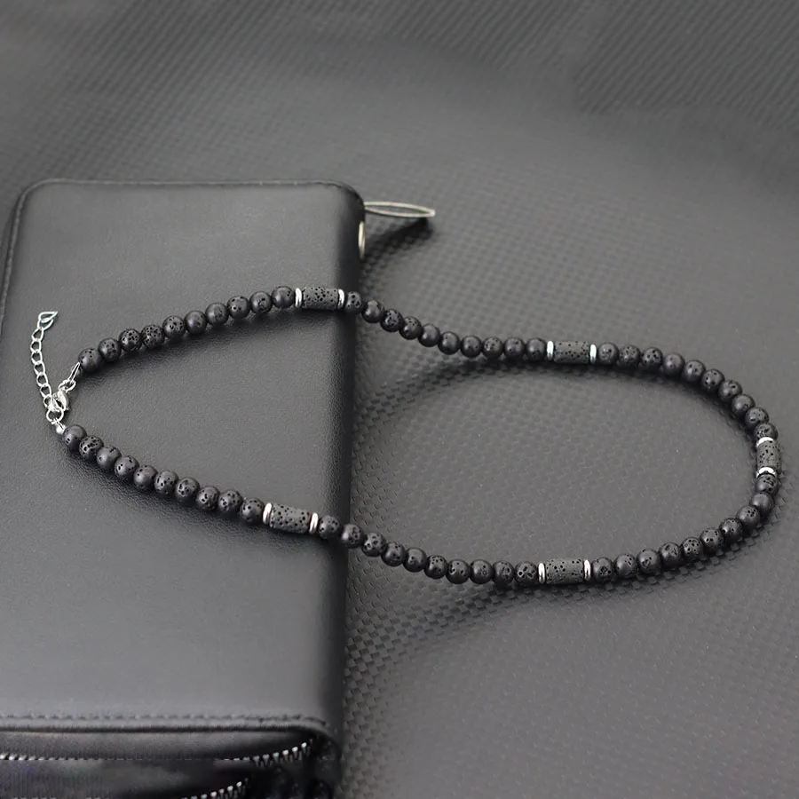 Tiger Eyes Howlite Lava Beads Men Necklace Natural Stone