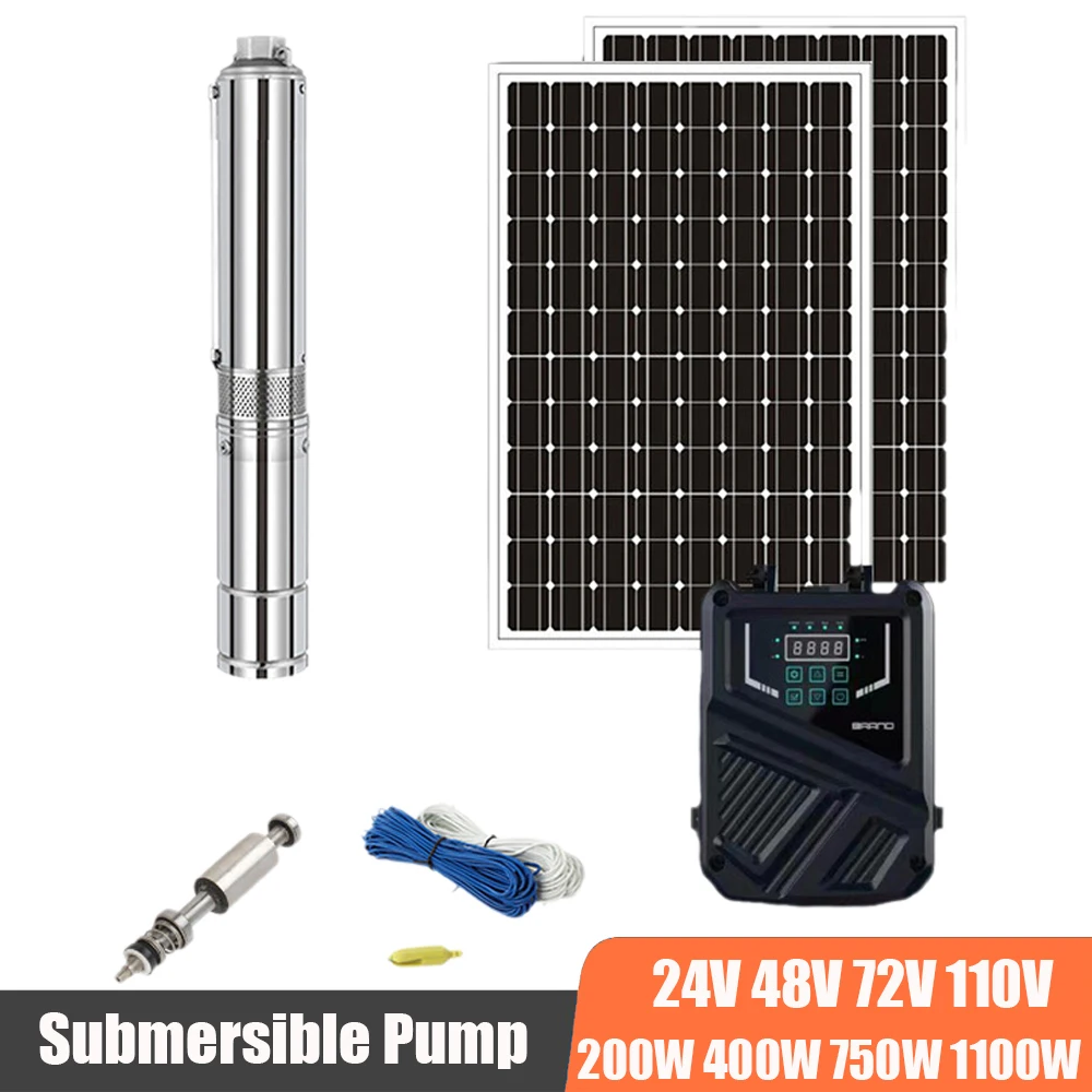 

High Head 750W 1100W 1500W Deep Well Solar Water Pump 48V 72V 110V PV Submersible Water Pump With External Controller