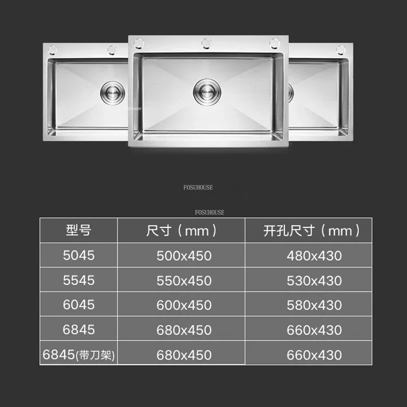 Three-hole Silver Stainless Steel Kitchen Sinks Luxury Kitchen Accessories Handmade Washbasin Single-slot Home Washing Sinks Z