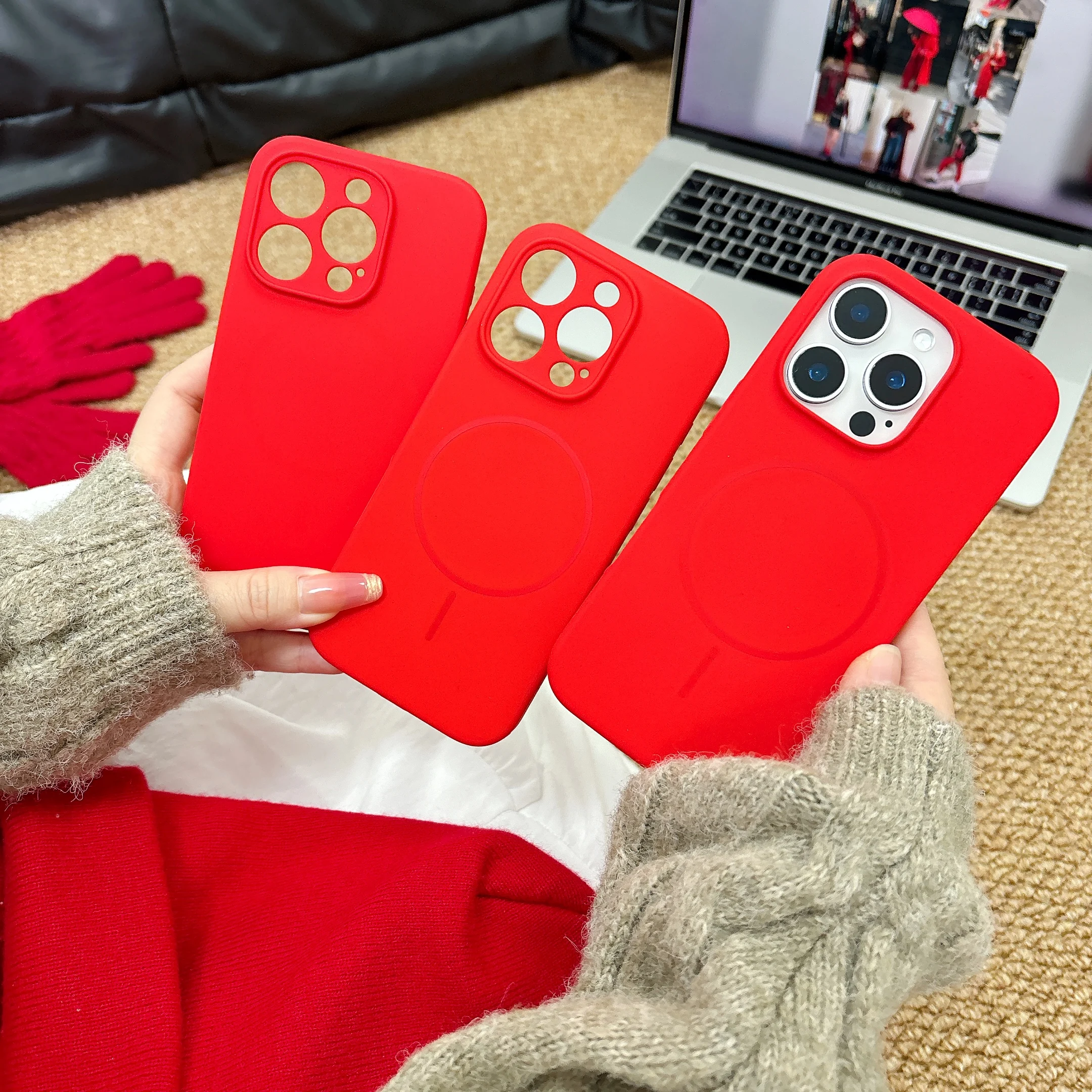Premium Liquid Silicone Magnetic Wireless Charging Case - Chinese Red