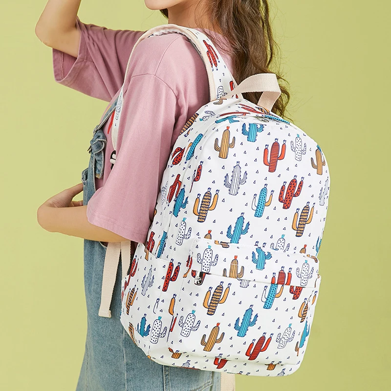 

Elementary School Bags Boys and Girls Fashion Cactus Print Backpack Large Capacity Backpack