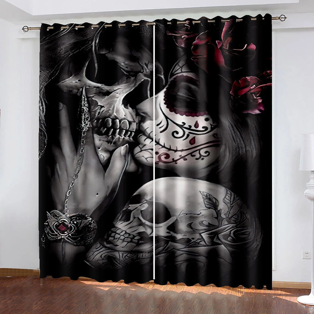 

Sexy Skull Couple Elegant Bedroom Curtains for Living Room Bedroom Skull Window Curtain Shading Kitchen and Thermal Insulation