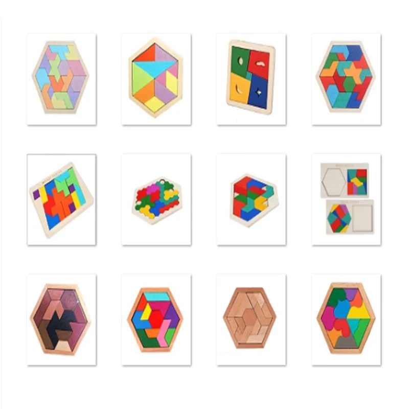 

Best selling hexagon develop mental DIY Various Children's Toys Wooden Jigsaw Puzzle Early Education Montessori logical thinking