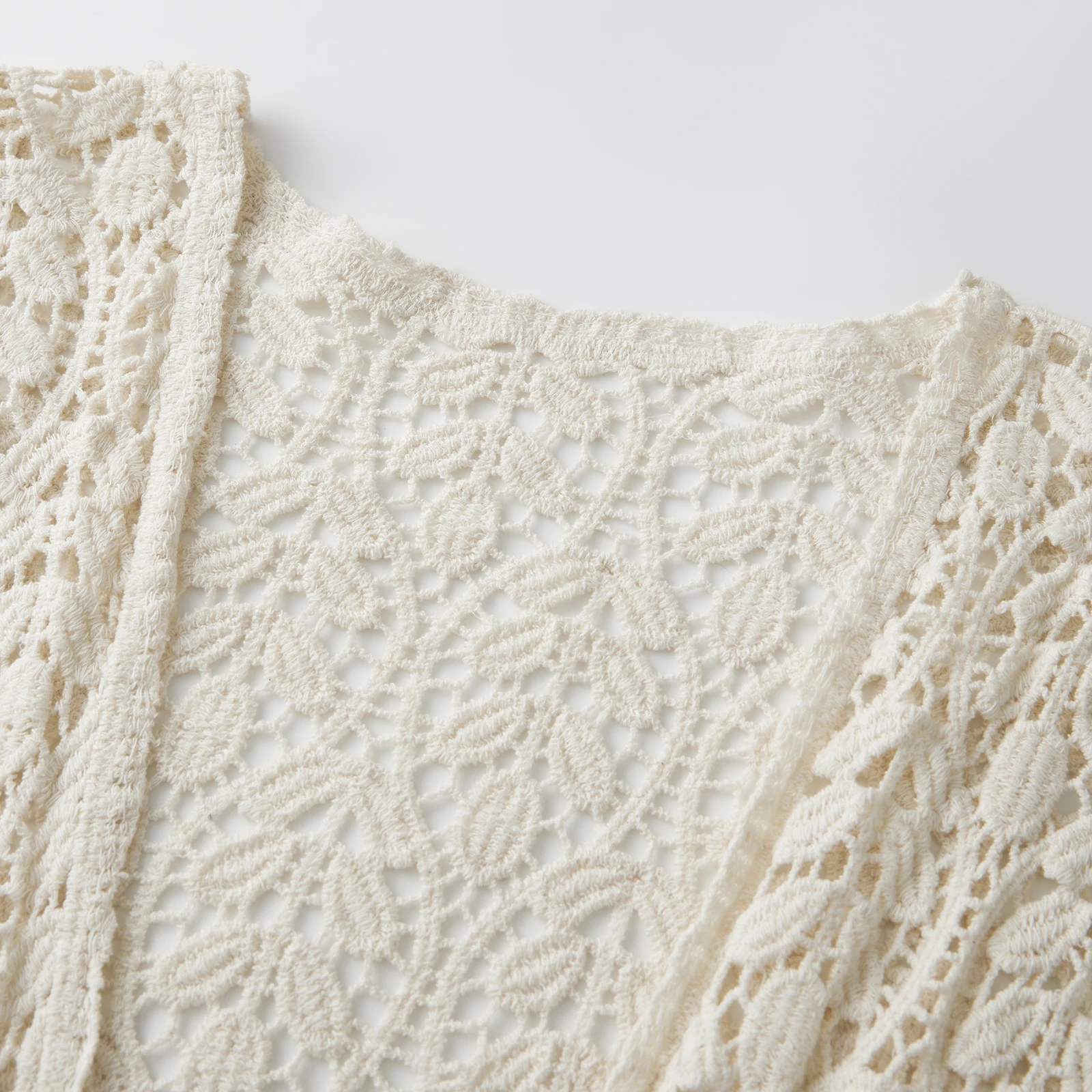 Women s Crochet Cardigan with Open Front and 3 4 Sleeves - Stylish Sun Protection Shirt for Casual Beach Cover-Ups and Summer