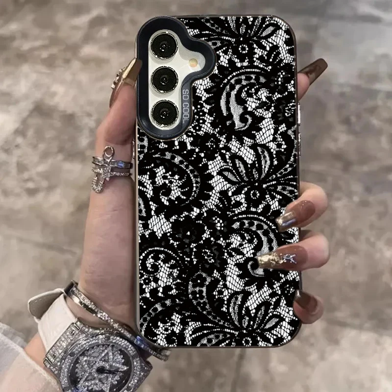Elegant Black Lace Laser-Cut Phone Case Cover