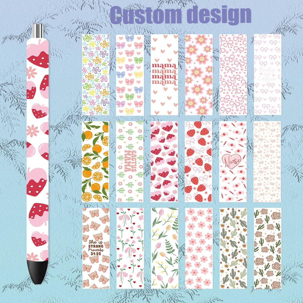 UV DTF Pen Wrapping Decals Vinyl Stickers Waterslide Epoxy Pen Wrapper For Craft Gift School Classroom Office