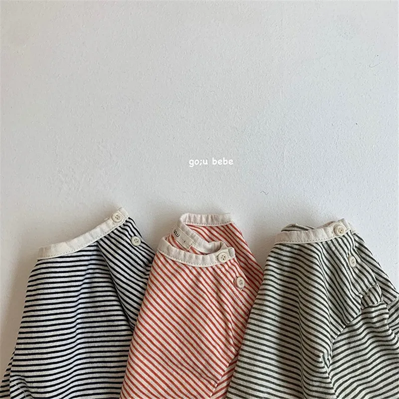 Fashion Striped Baby T-Shirts Autumn Children's Long Sleeved T-shirt Cotton Boys Girls Top Outfit For 0-24Months