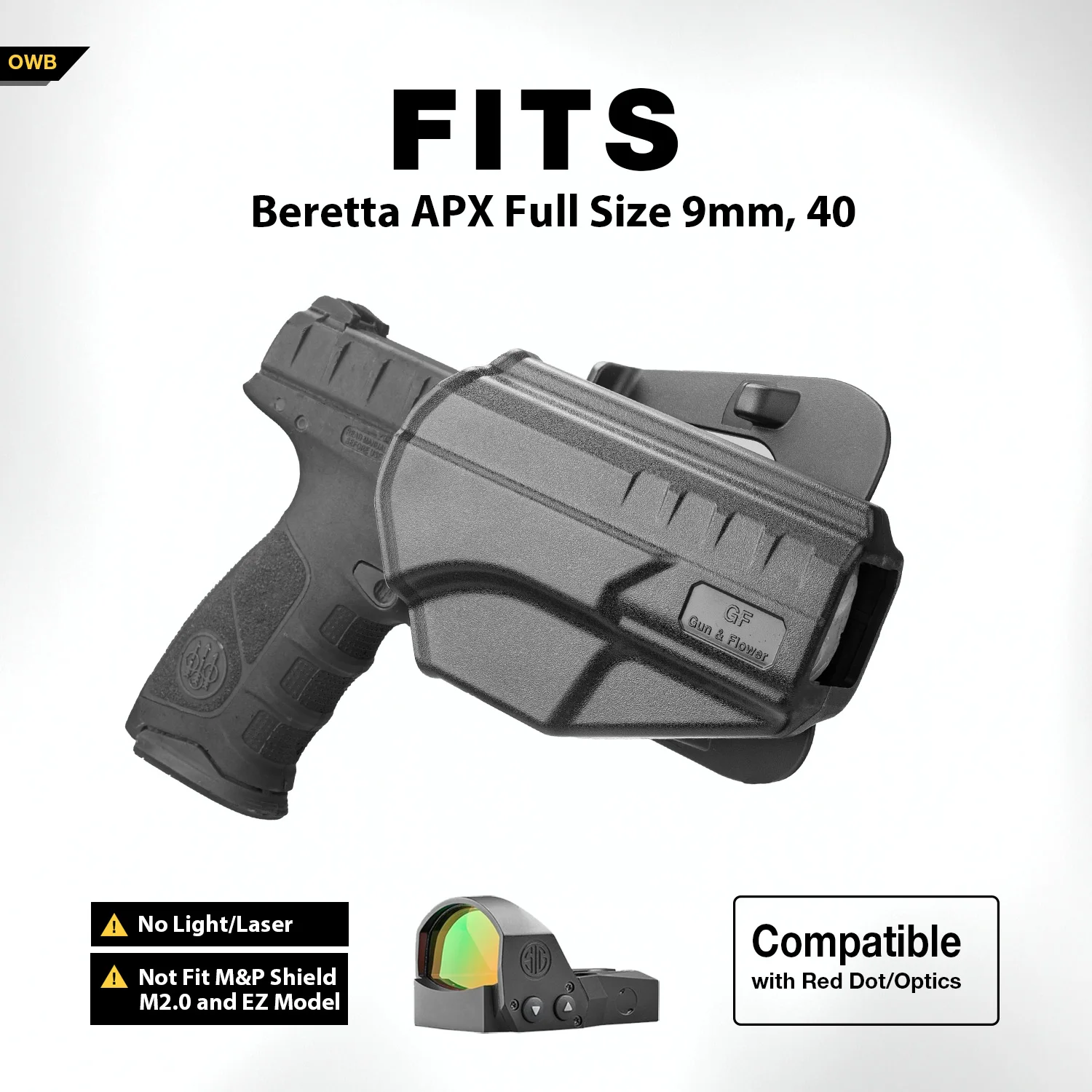 Beretta APX Holster Thumb OWB Holster Fit Beretta APX Full Size 9mm 40 (Not Fit A1) Level II Retention/360 Degree for pistol holster gun holster gun accessories