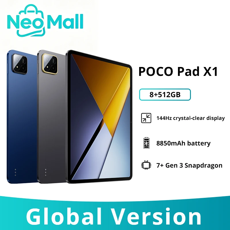 글로벌 버전 포코 패드 X1 태블릿 11.2인치 144Hz 3.2K 디스플레이 스냅드래곤 7+ Gen 3 CPU 8850mAh 배터리 45W 터보 충전