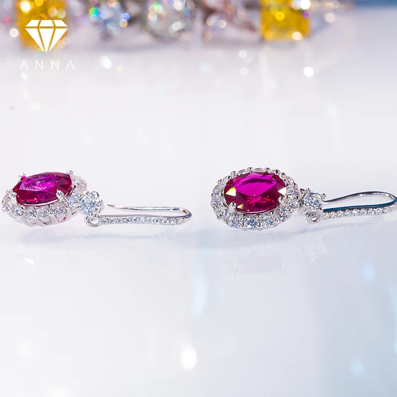 Luxury Natural Ruby Diamond Earrings For Women 100% 925 Sterling Silver Platinum Plated Fine Jewelry Elegant Engagement Gift New