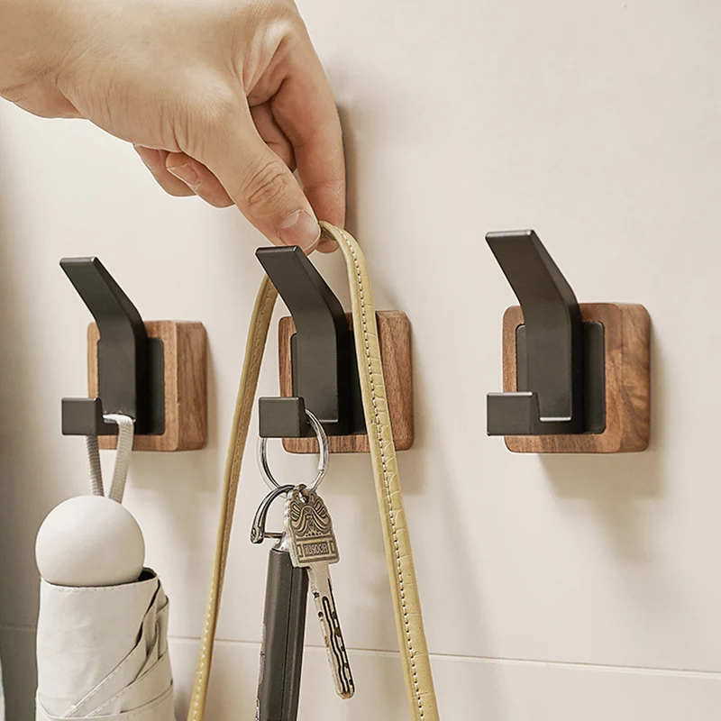Walnut Coat Wall Hook Wall Hanging Coat Rack for Bedroom Hallway Wall Hooks Coat Clothes Holder Nail Free Adhesive Installed 4