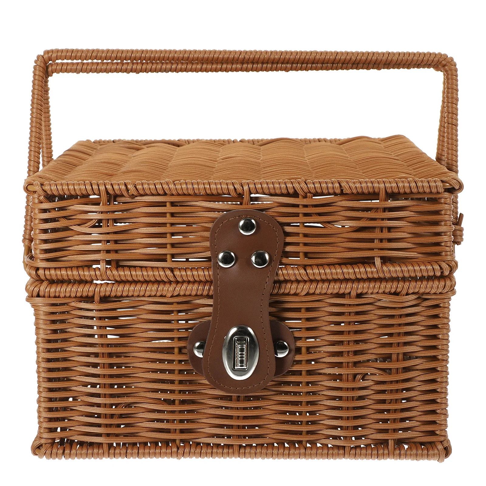 

Lidded Handle Woven Basket with Handle Festival Gift Packing Basket Bread Fruit Serving Basket