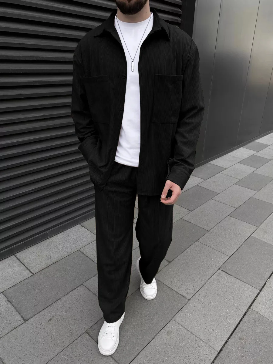 2025 Spring autumn Europe and the United States cross-border men's corduroy high quality long sleeve coat casual pants two piece 6