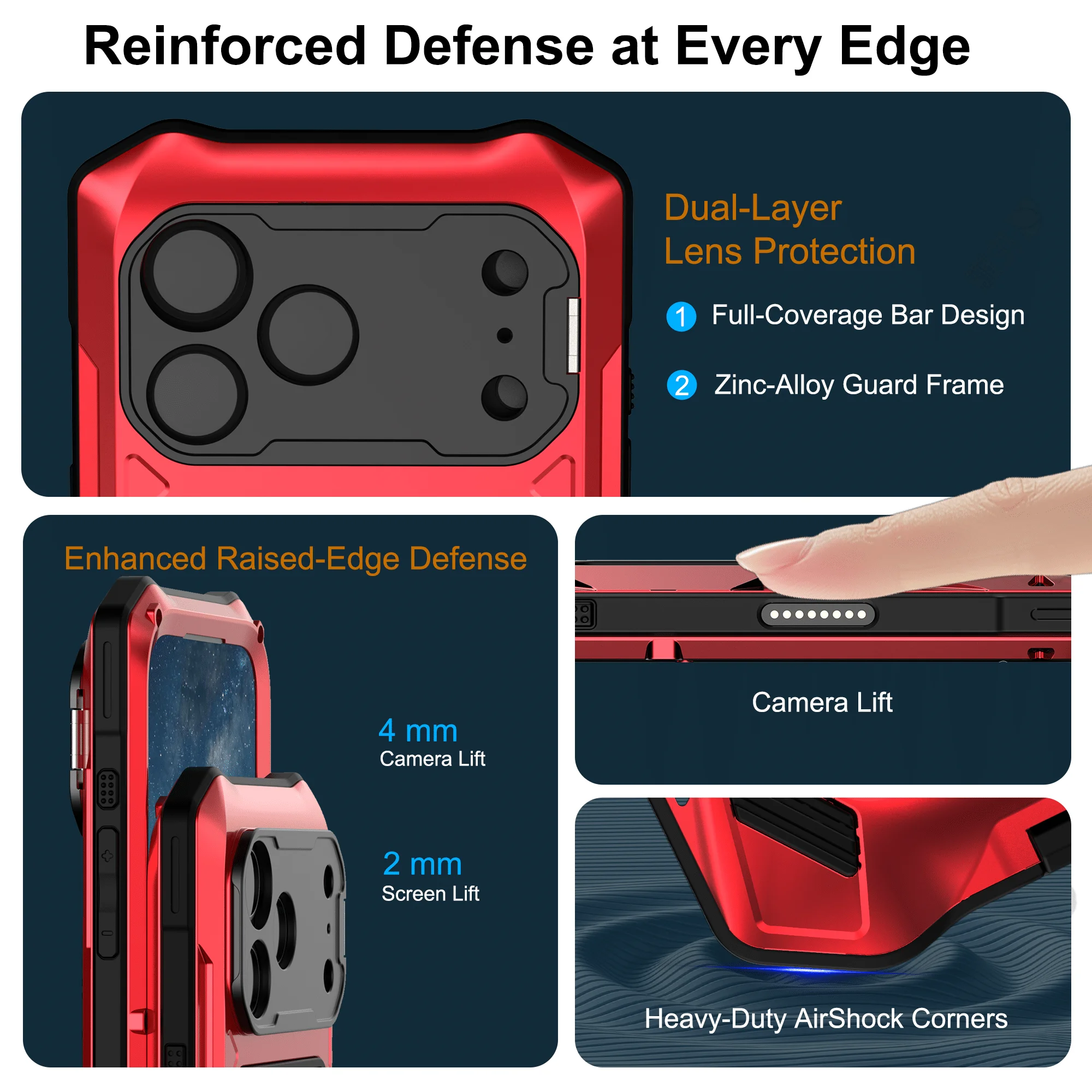 Premium Air Metal Case with Built-in Tempered Glass & Camera Stand - Heavy Duty Full Body Shockproof Cover