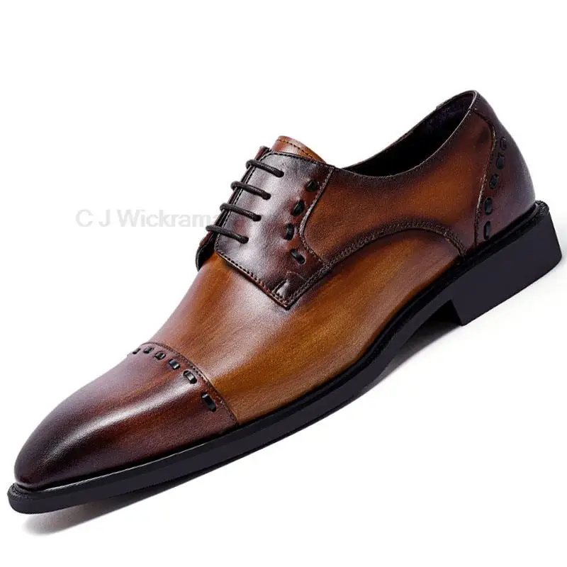

Genuine Leather Mens Fashion Business Office Dress Shoes Italian Oxfords Derby Shoes Pointed Toe Wedding Party Formal Oxfords
