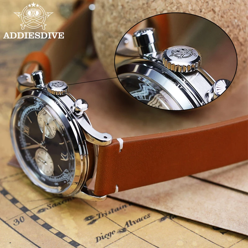ADDIESDIVE 38MM Watch 60min Chronograph Quartz Watches for Men 100m Waterproof Stainess Steel Dive Wristwatch relogio masculino