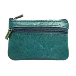 GENODERN Vintage Leather Men's Coin Wallet - Genuine Leather Zipper Pouch with Retro Key Holder (Green blue purse)