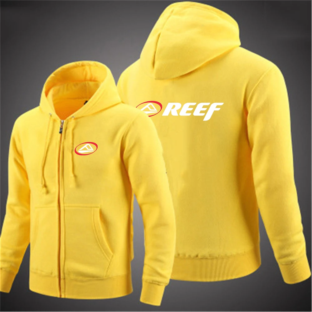 Reef 2023 hooded long-sleeved men's jacket zipper solid color casual sweatshirt clothing