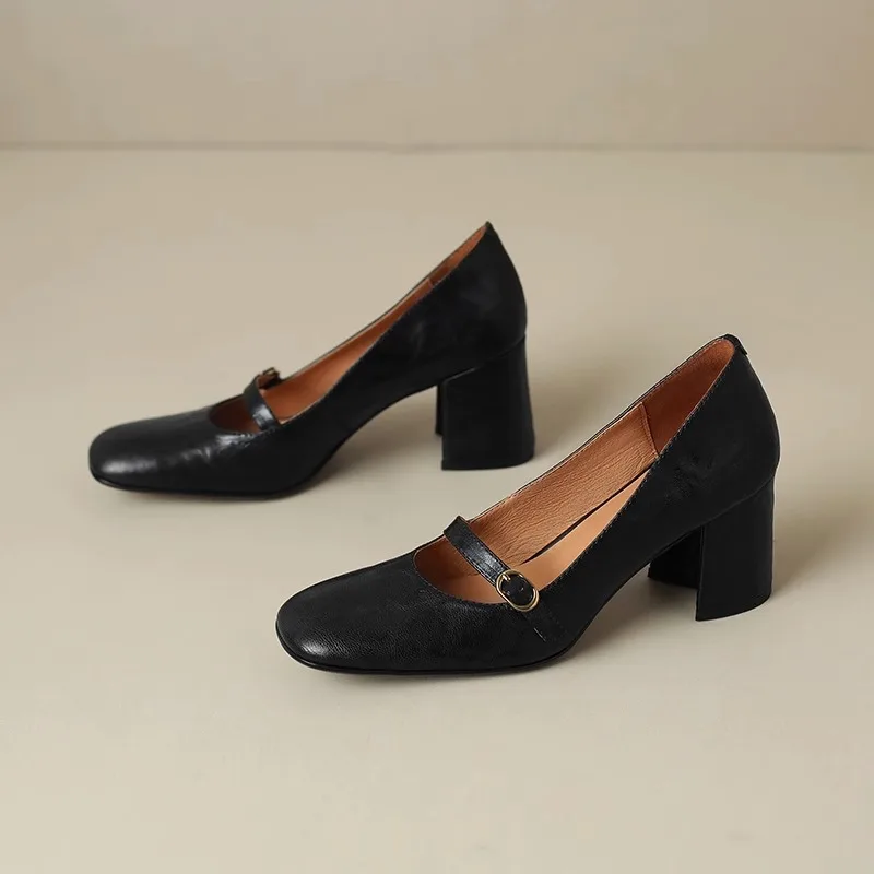 

New Designer Chunky Heel Mary Jane Leather Shoes women Spring Autumn Wear Resistant Non-slip Women Pumps High Heels