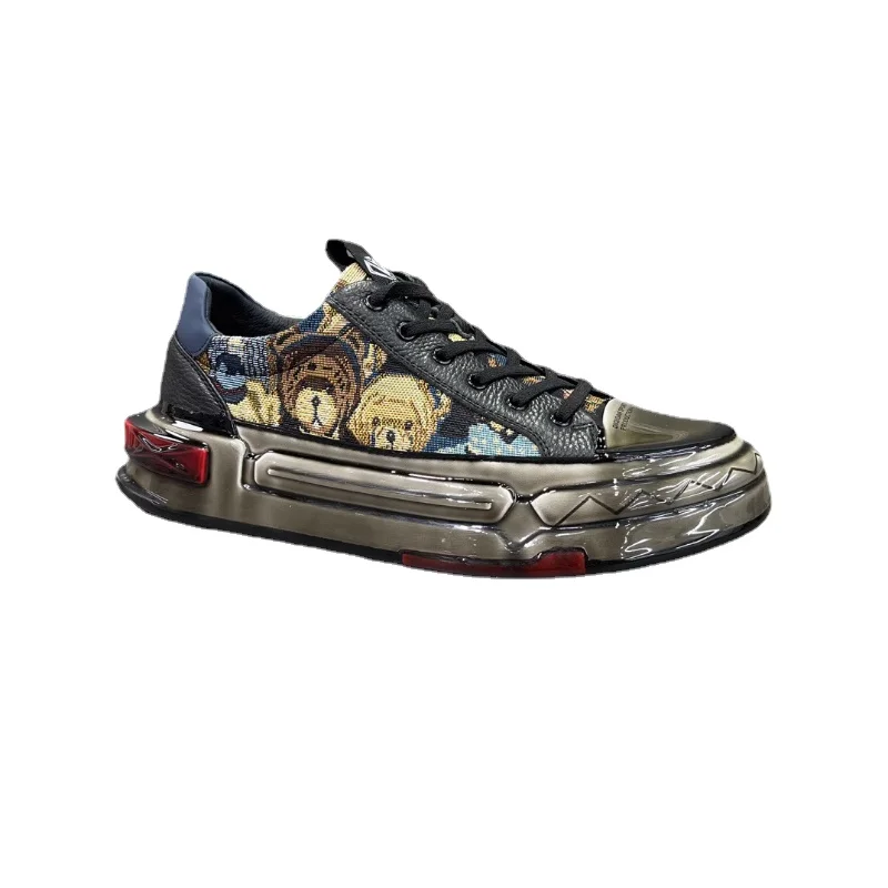 

Canvas Shoes Men's Spring/Summer Thick Soles Elevated Casual Platform Rubber Shoes Fashionable Drip Glue Men Trendy Board Shoes